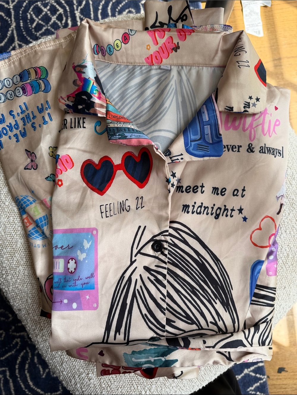 Taylor Swift Beige Graphic Pajama Top and Bottom Merch from Eras Tour